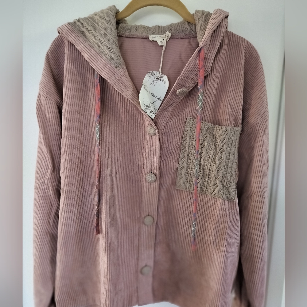 Hem & Thread NWT Medium Dusty Pink Corduroy Jacket Sweat Knit Lined Hood